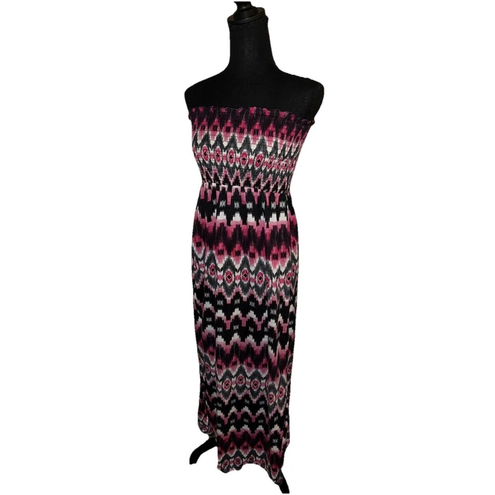 No Boundaries 11/13 Polyester Strapless Multicolor Maxi Dress